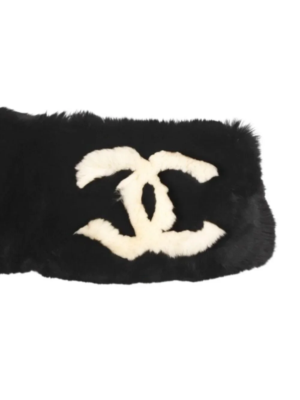 Chanel Big CC Logo Rabbit Neck Warmer Scarf Black White